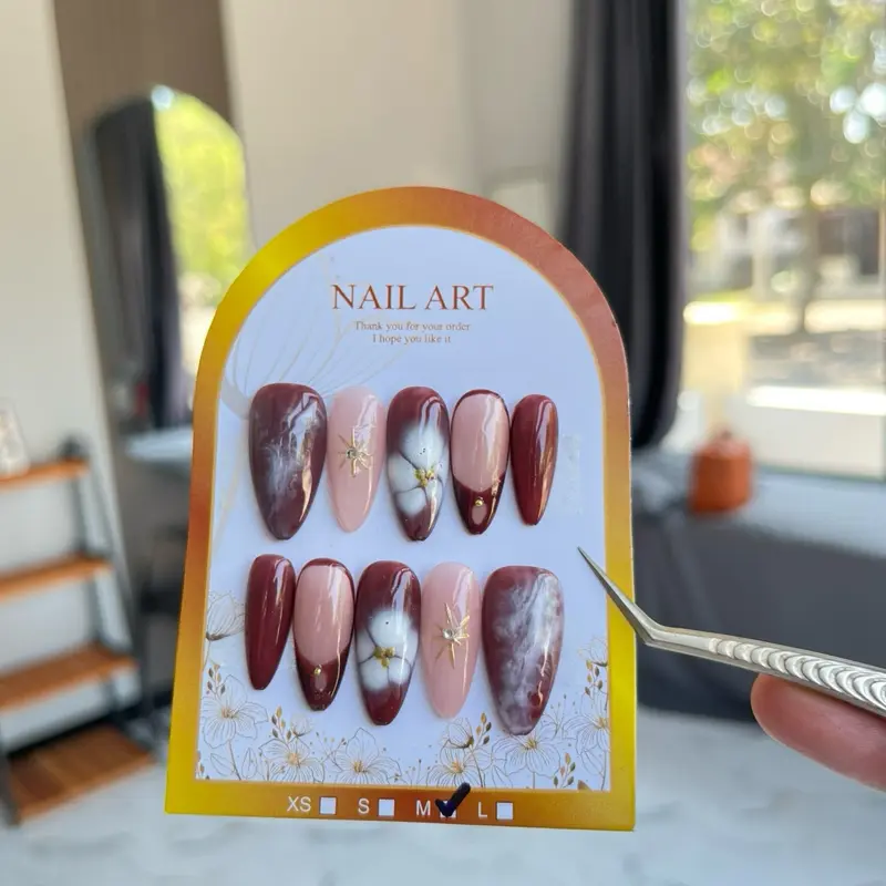 Nail Art Fake Nail Dgn Motif Bunga Dan Blokir Marmer Untuk Alis Dan Kuku