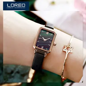 Loreo - Jam Tangan Wanita Dial Kotak Gradasi Jam Tangan Analog Quartz Strap Pu Kulit