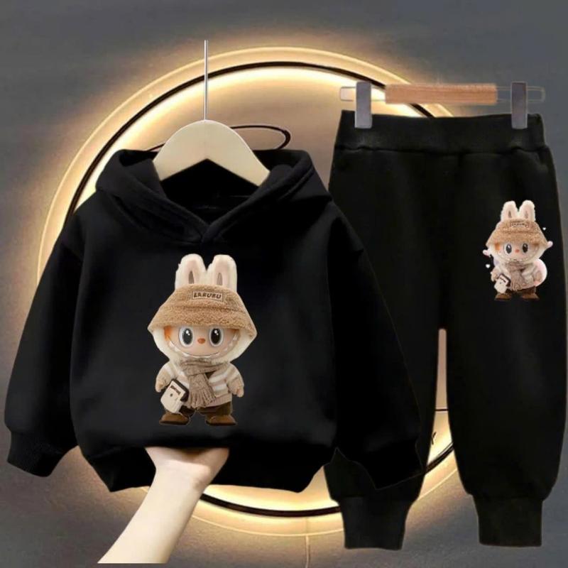  Sét bộ thu dông bé gái sét bộ nỉ cao cấp không bai xù màu đen hình in LABUBU dễ thương chất nỉ  ấm áp size cho bé từ 8- 30kg 