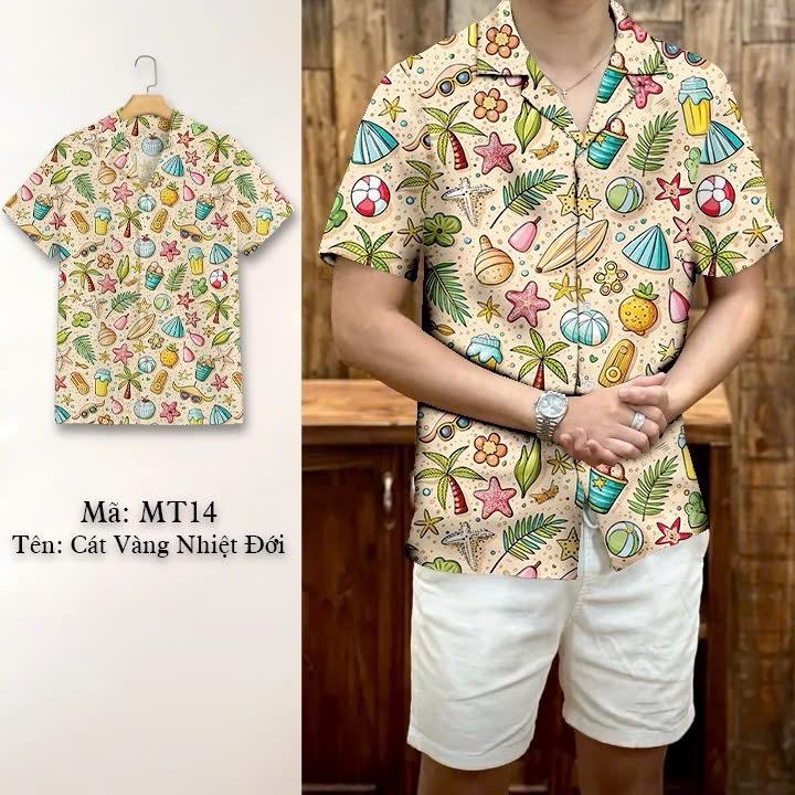 Áo Sơ Mi Lụa Thái CÁT VÀNG NHIỆT ĐỚI - áo sơ mi Cuban Vải Lụa Thái Siêu Mịn Nam Cổ Cuban Menswear Shirt MT14