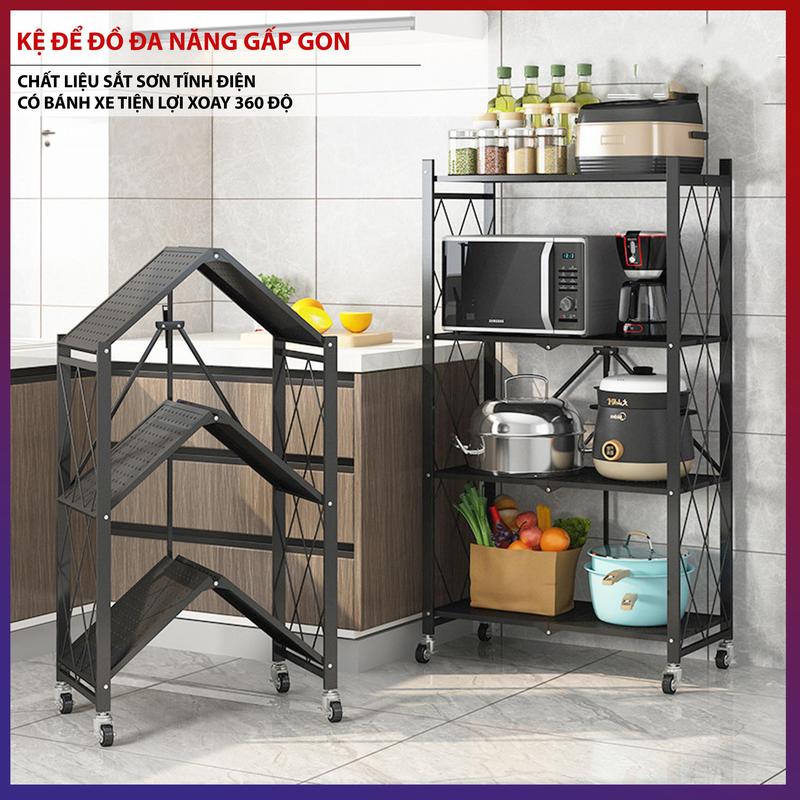 Kệ Sắt Gấp Gọn Kệ Để Đồ Đa Năng 3/4 Tầng Có Bánh Xe Sơn Tĩnh Điện Cao Cấp Kitchen Nhà Bếp