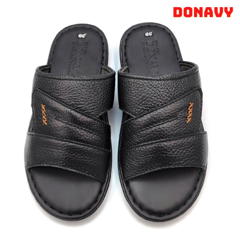 Dép quai ngang nam da Bò Donavy kiểu quai 4X cao cấp may quai Full xuống đế chắc chắn đế cao su mềm mại D.4X