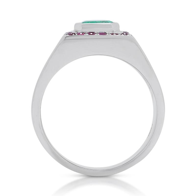 Fabulous 1 carat and 5 points Emerald and Rubies Dome Ring in 18K White Gold 5