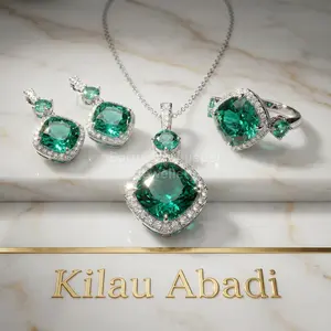 EWS36 Set Perhiasan Liontin Cincin Anting Safir Biru Royal