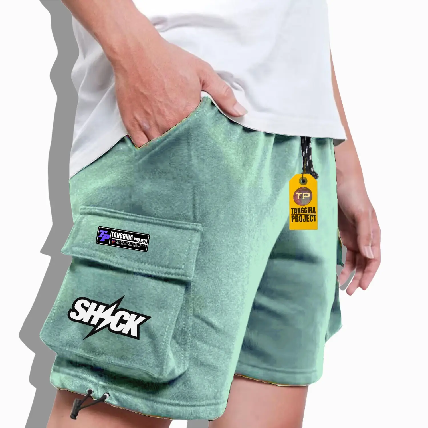 { Bisa COD } Celana Cargo Pendek Pria Celana Santai Pantai Banyak Warna Logo Tanggira Project Celana Kargo Model Kantong Samping Bahan Fleece Celana Pria Keren Terbaru Quality Masa Kini