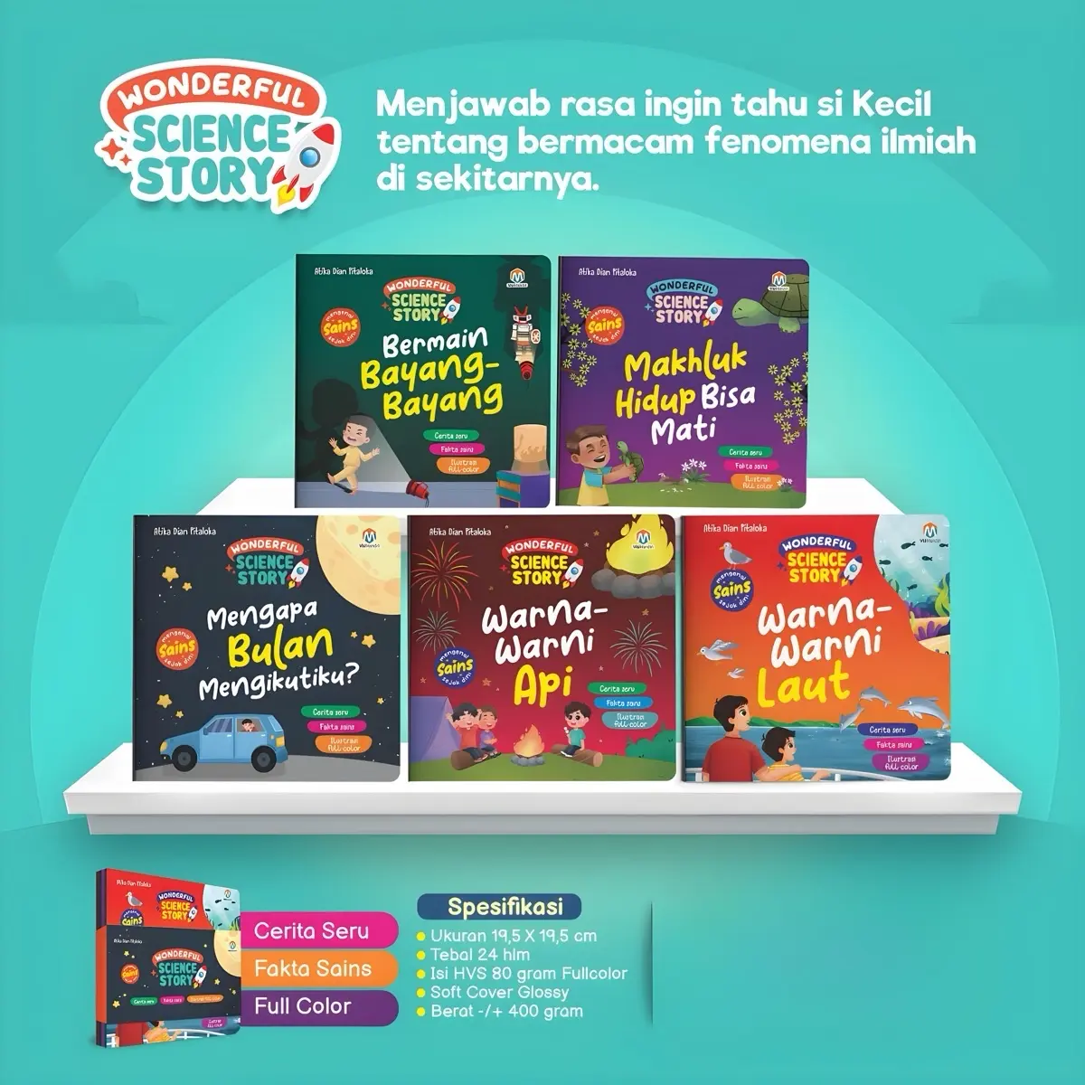 Wonderful Science Story - Buku Cerita Sains - Isi 5 Buku - Usia 4+ -Buku IPA Anak - Ziyadbooks - Visi Mandiri - Softcover - Paket  Tahu Tema Bulan Psychology Resep