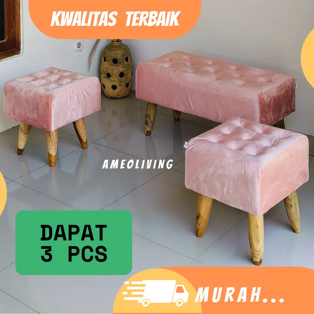 Bundling Kotak Dapat 3pcs - Bench Kotak 90x40 1Pcs + Stool Kotak 40x40cm 2Pcs - Set Sofa Minimalis - 1 Set Sofa Minimalis - Sofa Murah