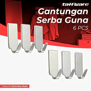 Taffware Gantungan Dinding Tempel Adhesive Stainless Steel 6 PCS - Silver Serba Guna Material Stainless Steel