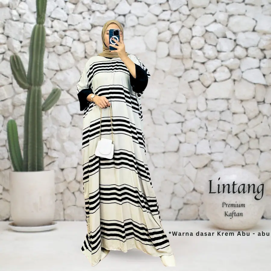 Rayon Jumbo -  Kaftan Wanita Jumbo Motif Lintang Simple Elegan Terbaru Gamis Rayon Setrip Lebaran 2024