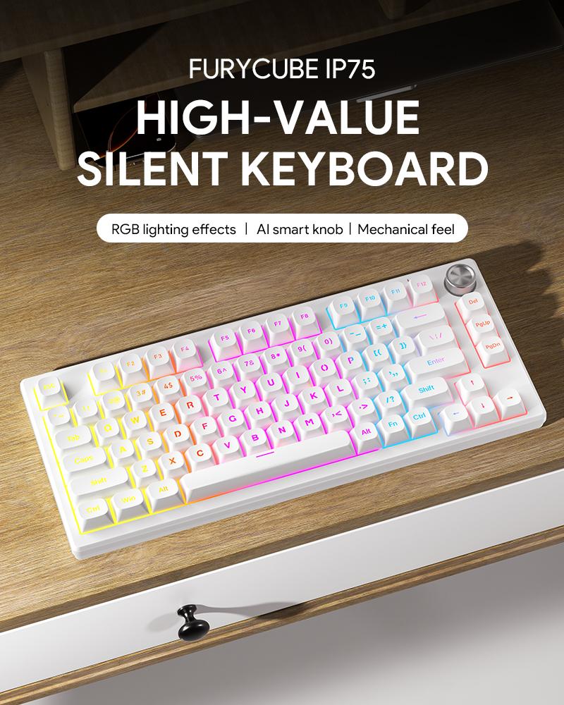 FURYCUBE New model IP75 75 Keys Membrane Keyboard Wired/Wireless Type-C ...