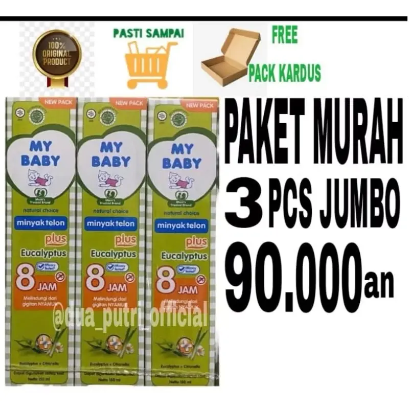 Paket Murah 3pcs Minyak Telon Jumbo 150ml - Minyak Telon My Baby Original - Bayi Cewek Cowok