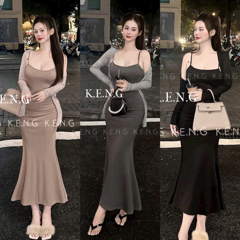 ( Tặng áo khoác ngoài ) Sét Váy 2 Dây Dáng Đuôi Cá Xoè Kèm Áo Khoác Giấy Motoghi Thích Hợp Mặc Hè Thu Đều Sang Chảnh Dễ Mix Phối Đồ by T.LINH STORE 68