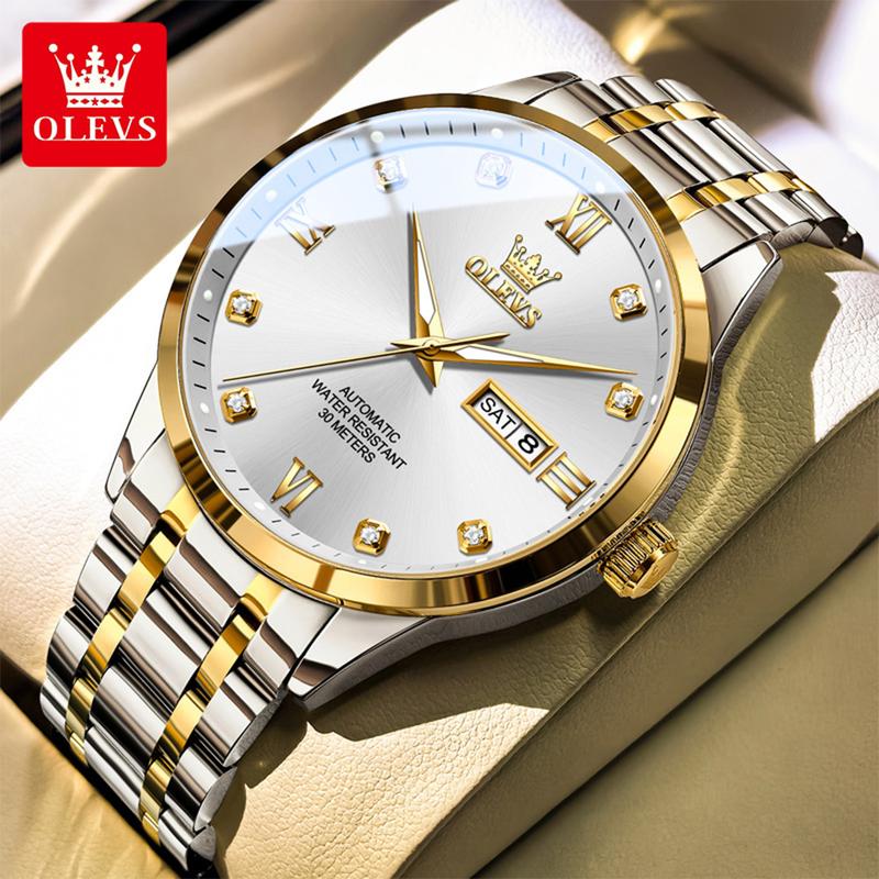  【Vòng đeo tay miễn phí OLEVS Đồng Hồ đồng hồ cơ không pin Dành Cho Nam Không Thấm Nước Cơ Học Chính Hãng Thép Không Gỉ Dạ Quang Có Lịch Phong cách cao cấp Đồng Hồ Đeo Tay 9946 