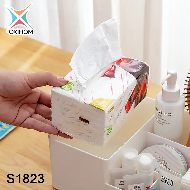 Oxihom Tempat Tisu Rak Kosmetik Rak Make Up Stationary Rak Dapur Kotak Tissue Kayu Plastik Penyimpanan 5