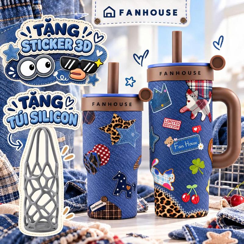 [TẶNG TÚI SILICON+ MẮT 3D] Ly giữ nhiệt Wings Thủy Tinh và Inox 304 dung tích 620ml & 900ml, Fan House ly nước giữ nhiệt