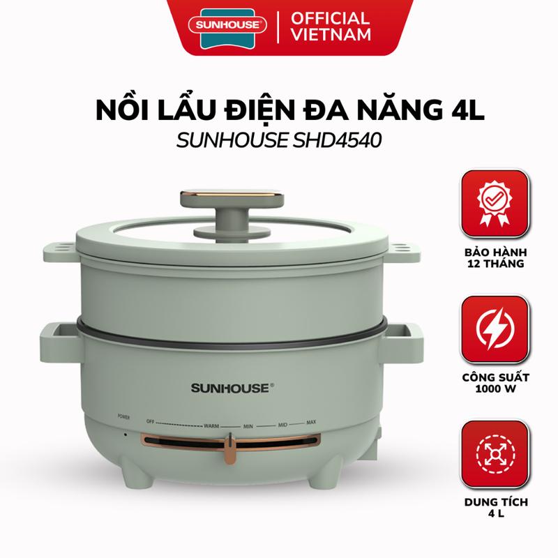Nồi Lẩu Điện Đa Năng 4L Sunhouse SHD4540 - Công Suất 1000W, Lòng Nồi Chống Dính PTFE, Bảo Hành 1 Năm