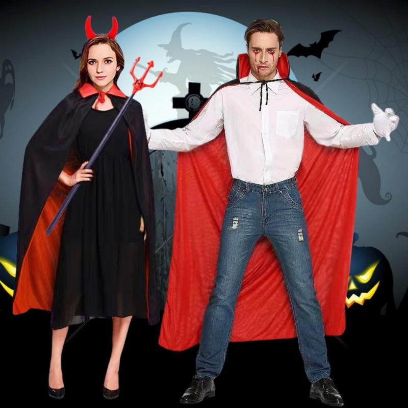 Kostum Jubah Halloween Jubah Bolak Balik Jubah Hitam Merah plus tudung kepala Jubah Hoodie 9