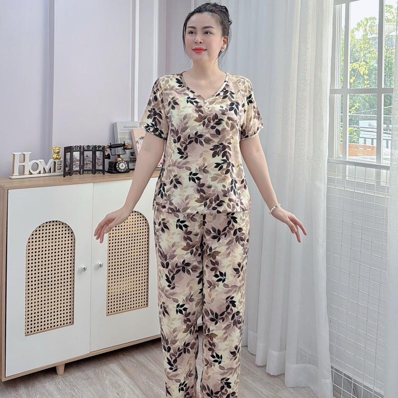 Y24 Đồ Bộ trung niên lụa Mango cao cấp quần dài chất mềm, không nhăn, thoáng mát, hoạ tiết thanh lịch sang trọng thoải mái , màu sắc tôn da, đính nút cao cấp Women Nữ 4