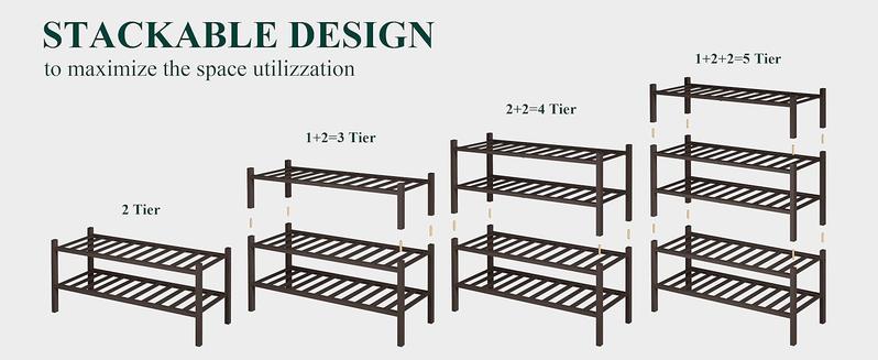 Product Introduction of Shoe Rack, 2/3/4/5/6 Tier Bamboo Shoe Organizer, Stackable Free Standing Wooden Shoe Storage Shelf for Closet, Entryway, Front Door Entrance 19