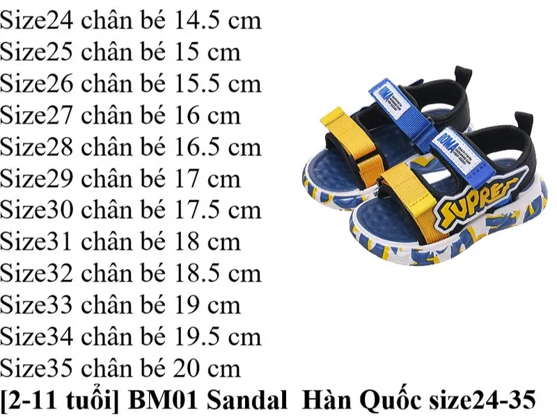 [2-11 tuổi]BM01 Sandal  Hàn Quốc size24-35 Jean Dép Sandal Voi, thời trang phong cách cho bé trai mũi hở thoáng khí mềm êm HQ 7