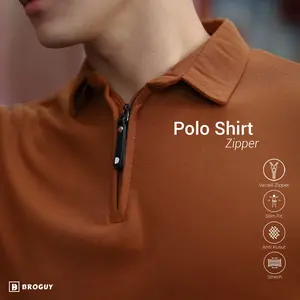 [Beli Banyak Lebih Hemat] BROGUY Kaos Polo Shirt Pria Kerah Lengan Pendek Zipper Original Distro Casual