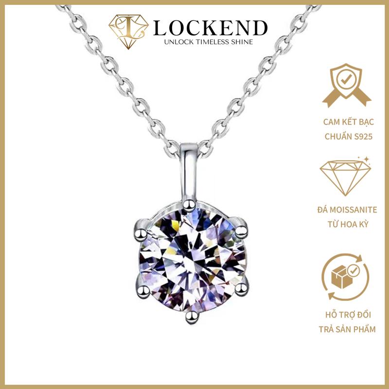 Dây chuyền nữ tròn 6 chấu bạc 925 đính đá Moissanite 1 carat màu D chứng chỉ GRA sang trọng