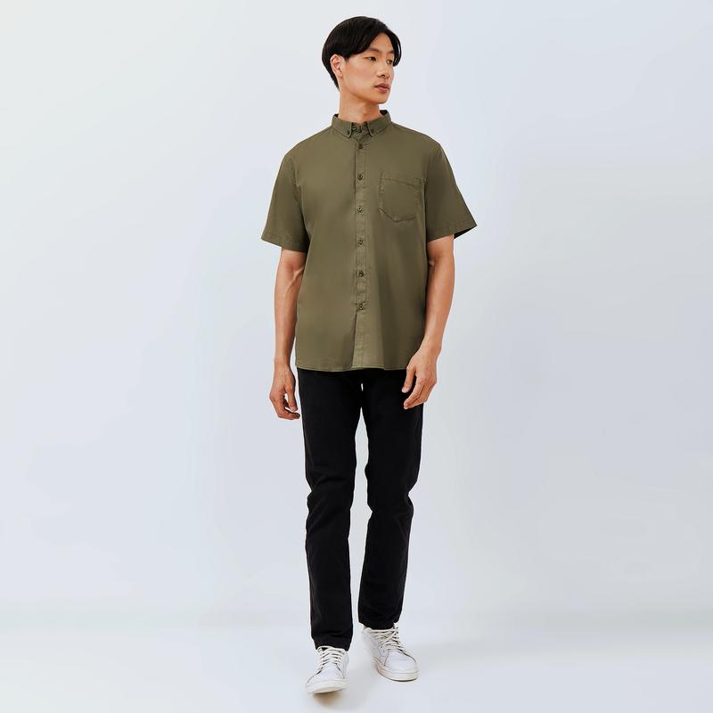 M231 Kemeja Pria Basic Polos Oxford Pendek Army 1457P 4