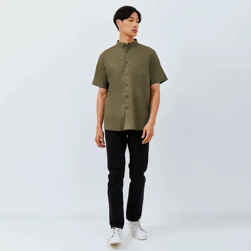 M231 Kemeja Pria Basic Polos Oxford Pendek Army 1457P 4