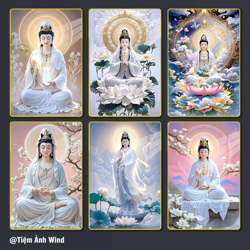 Tranh CỠ NHỎ [ QUÁN THẾ ÂM BỒ TÁT ]  VIỀN VÀNG TRÁNG GƯƠNG CAO CẤP_ TREO PHÒNG THỜ