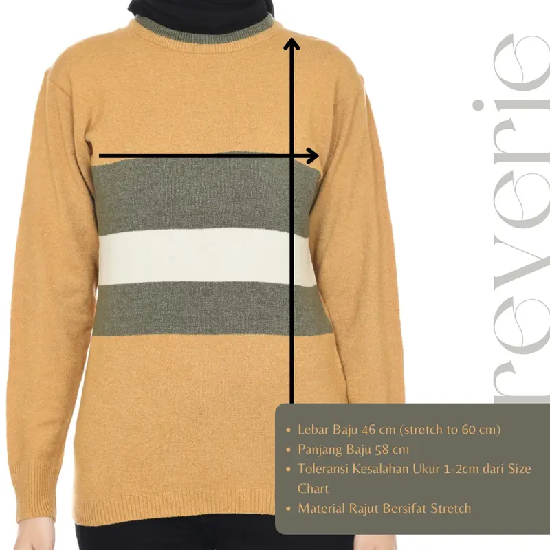 REVERIE - Cyra Blouse Knit - Warna Coklat Hijau Putih - All Size 46cm Strech to 60cm  | Atasan Rajut Wanita | Sweater Rajut Wanita | Baju Rajut Wanita | Atasan yg Rajut Casual | Knit Stripe | Knit Top 2