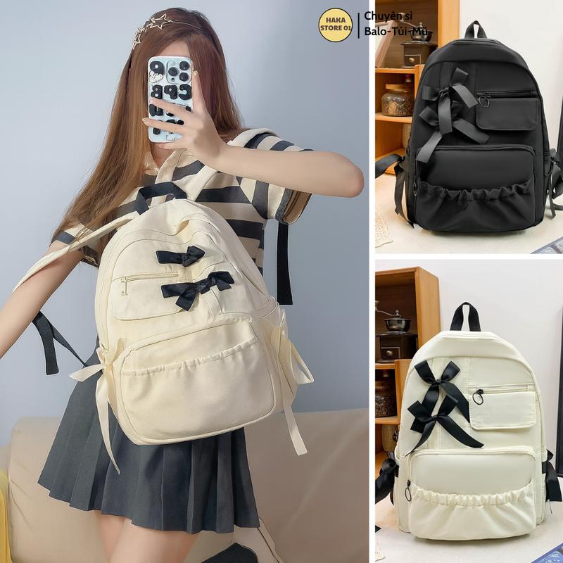 Balo Ulzzang  Nơ Hàn Quốc nam nữ chống nước , Balo đi học thời trang đựng sách vở Laptop 14inch