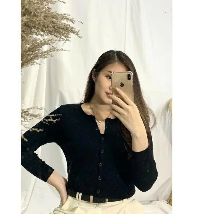 Bailey Cardy Cardigan Basic Crop Top Angela Knitwear Wanita Korean Style Tangan Panjang 0