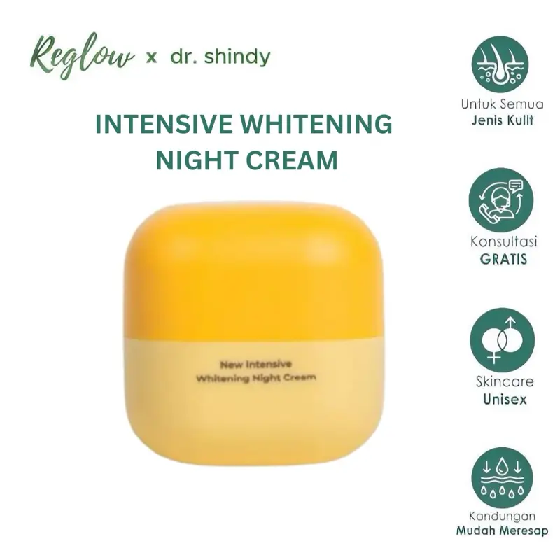Intensive Whitening Night Cream Reglow - Mencerahkan & Memudarkan Flek Hitam Original Reglow Cream Malam Pelembab Wajah Pencerah