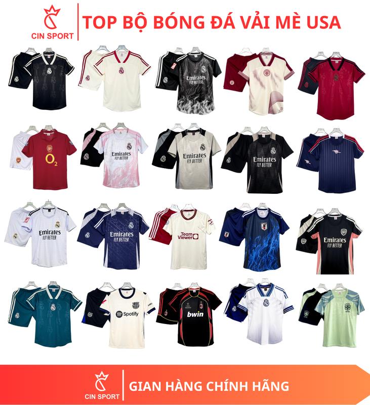 BỘ QUẦN ÁO BÓNG ĐÁ NAM NỮ VẢI MÈ USA CAO CẤP LOGO THÊU, CO GIẢN, THOÁNG HÚT MỒ HÔI, KHÔNG BONG TRÓC, ÁO ĐÁ BANH NỮ, NAM, DO THE THAO - CIN SPORT