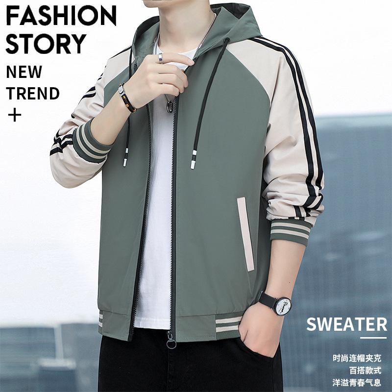 Áo Khoác Có Mũ Cho Nam, Áo Khoác Mùa Thu 2025, Phong Cách Hàn Quốc Mới Của Xu Hướng Thanh Niên Đẹp Trai, Áo Cánh Dáng Rộng Thường Ngày, Mùa Xuân Và Mùa Thu Thun Dài Tay Menswear Jacket Đen