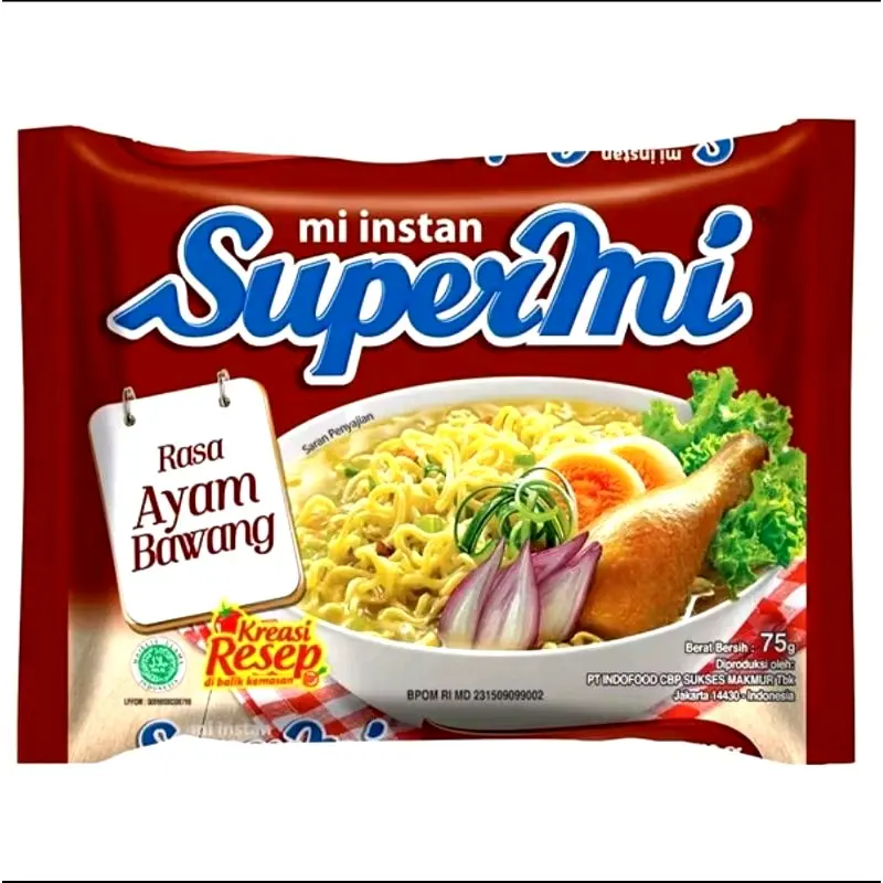 5pcs Supermie Ayam Bawang 75gr indofood Food Noodles Pedas Instan Makanan 0