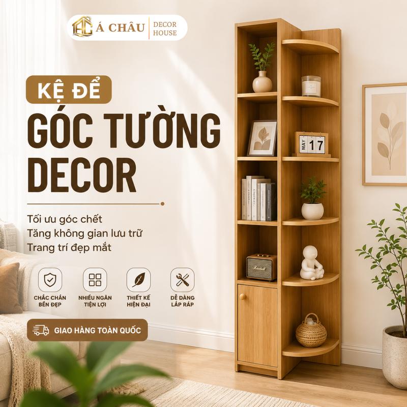 Kệ Góc Tường Decor Gỗ MDF Chống Ẩm 150x40x20cm - Kệ Trang Trí Phòng Khách,…
