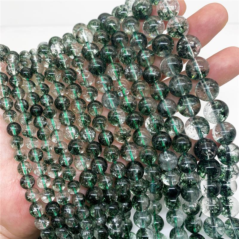 Product Introduction of Green Phantom Crystal Beads 6-12mm Round Natural Loose Stone Bead Diy Necklace 25