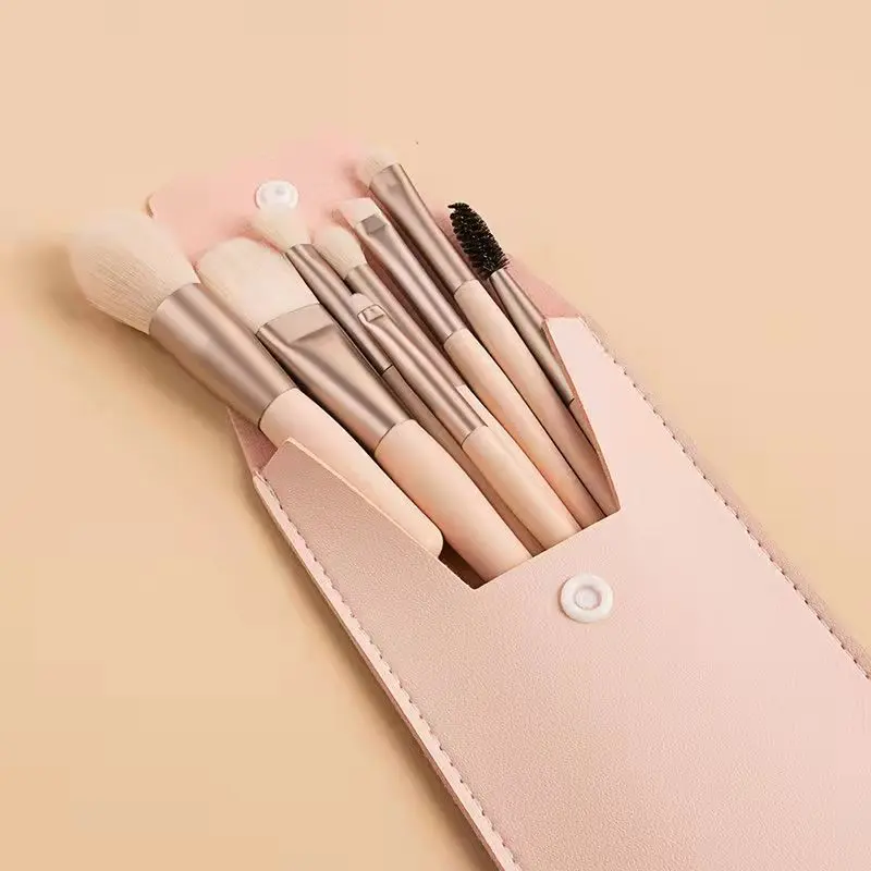 8 Macaron Color Makeup Brush Set Portable Travel Set Soft Eyeshadow Brushes eyeliner stamp
