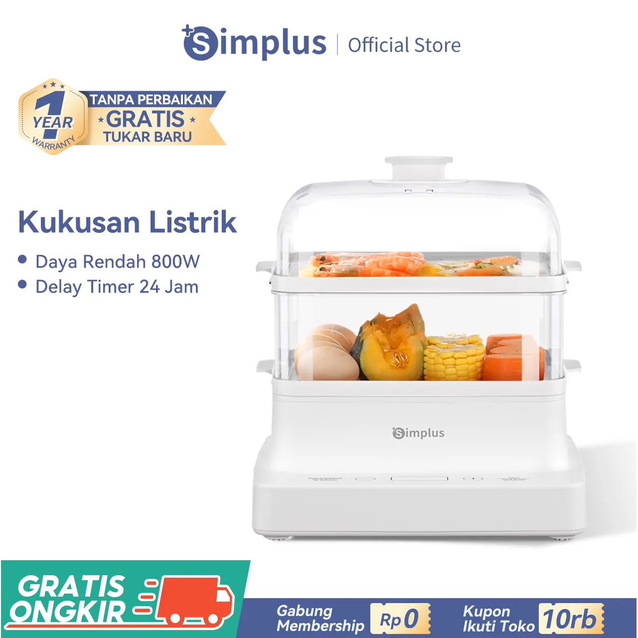 【SUPER PROMO DOUBLE SUBSIDI】SIMPLUS Kukusan Elektrik Multifungsi 3 Tingkat Kapasitas 9L/14L Low Watt Bergaransi Satu Tahun