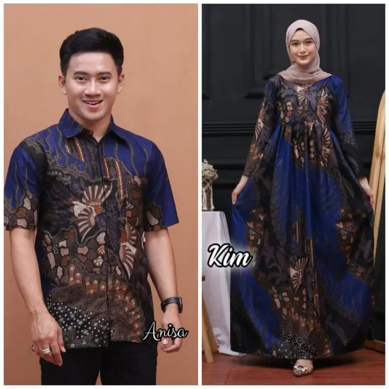 Maura Couple / Couple Gamis Kemeja Pria Lengan Pendek Baju Ibu Batik Muslim 3