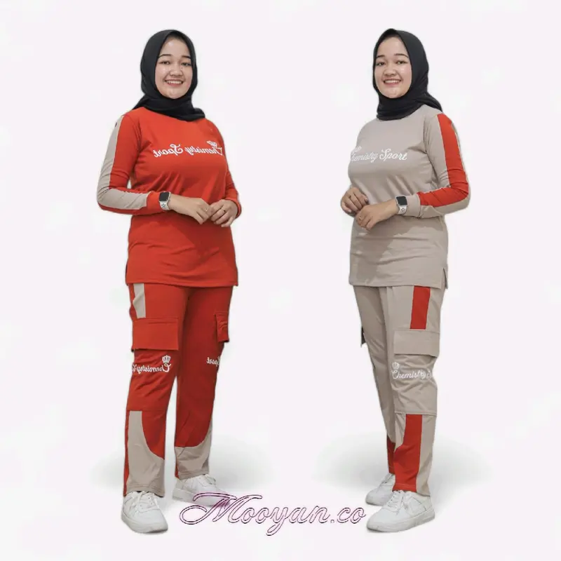 Setelan Olahraga Wanita | One Set Cargo Muslimah bahan Katun Combed 20s 0