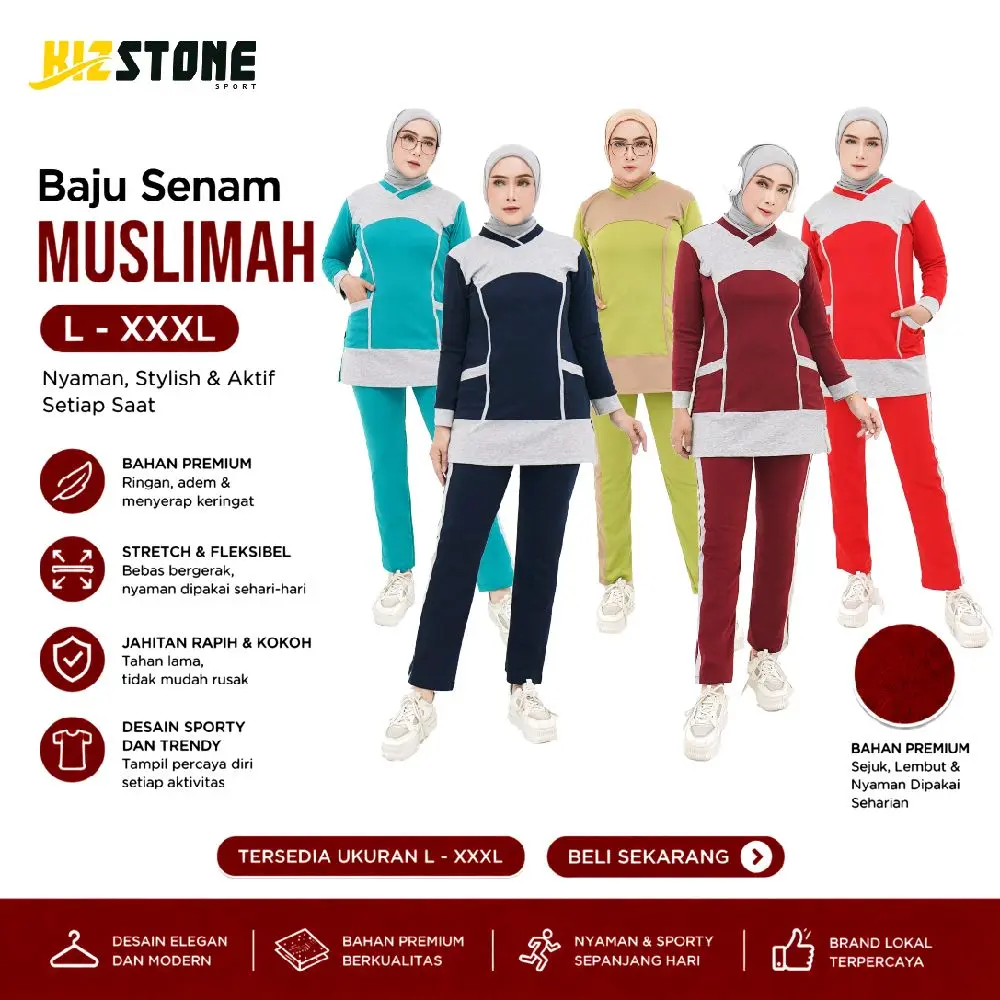 Setelan Baju Senam Muslimah, Baju Olahraga Wanita, Gym, Sportwear Tunik Sporty