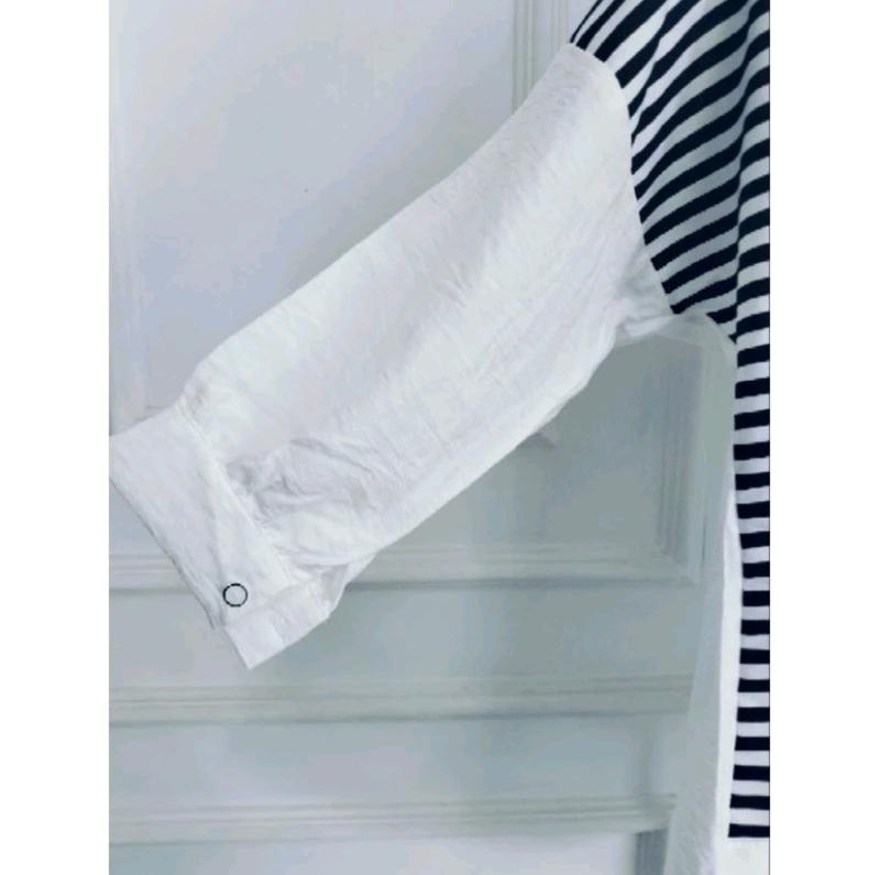Product Introduction of kemeja linen premium wanita terbaru atasan wanita terbaru  wanita import Kain Salur Kemeja garis garis atasan wanita dewasa tunik salur 5