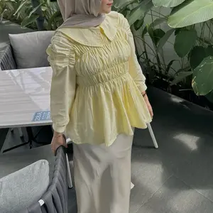 DESANDCO | Pamela Shired Blouse Kerut Popline Stretchy Atasan Wanita Kekinian