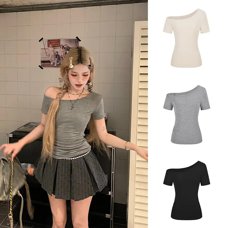 Áo Trễ Vai, MosesQueen, ngắn Tay, Dành Cho Nữ, Hàng Mới Về Mùa Hè, Dễ Phối Đồ, Gợi Cảm, Ôm Sát Tinh Khiết, Thiết Kế Đơn Giản, Bán Chạy