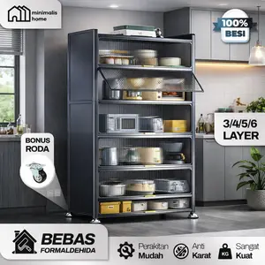 LEMARI DAPUR RAK PIRING BESI SERBAGUNA - KITCHEN SET DESAIN MINIMALIS TEMPAT PENYIMPANAN ALAT MASAK AESTHETIC KUAT DAN KOKOH - MINIMALIS HOME