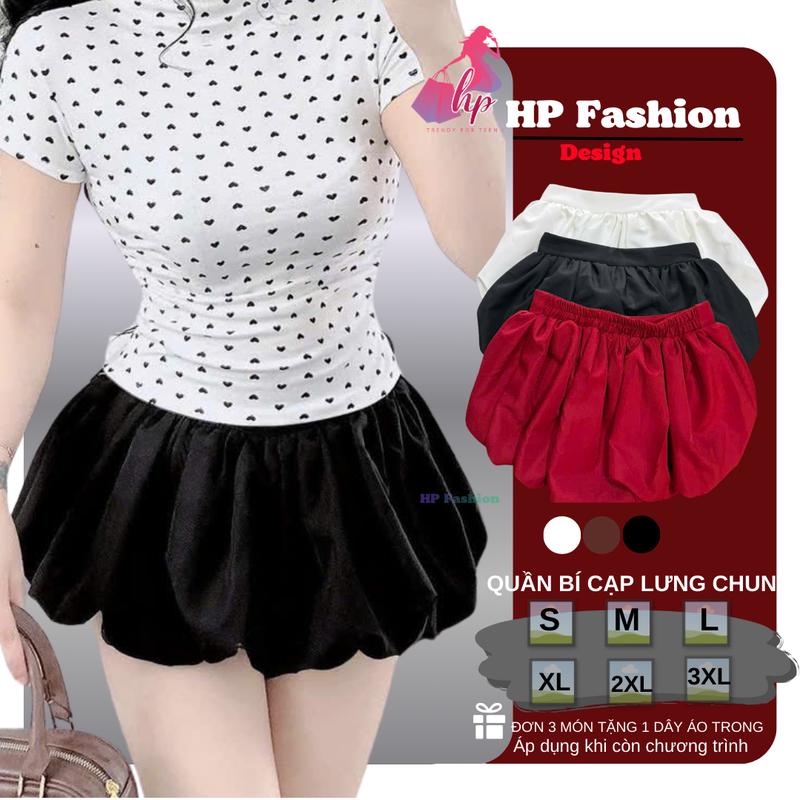  HP TRENDY FOR TEEN Quần đùi bí dáng ngắn phồng HP95 quần kiểu nữ ống bo chun dễ mặc cho Noel Tết và quanh năm chất liệu vải mango dày đứng phom tạo độ phồng cao 