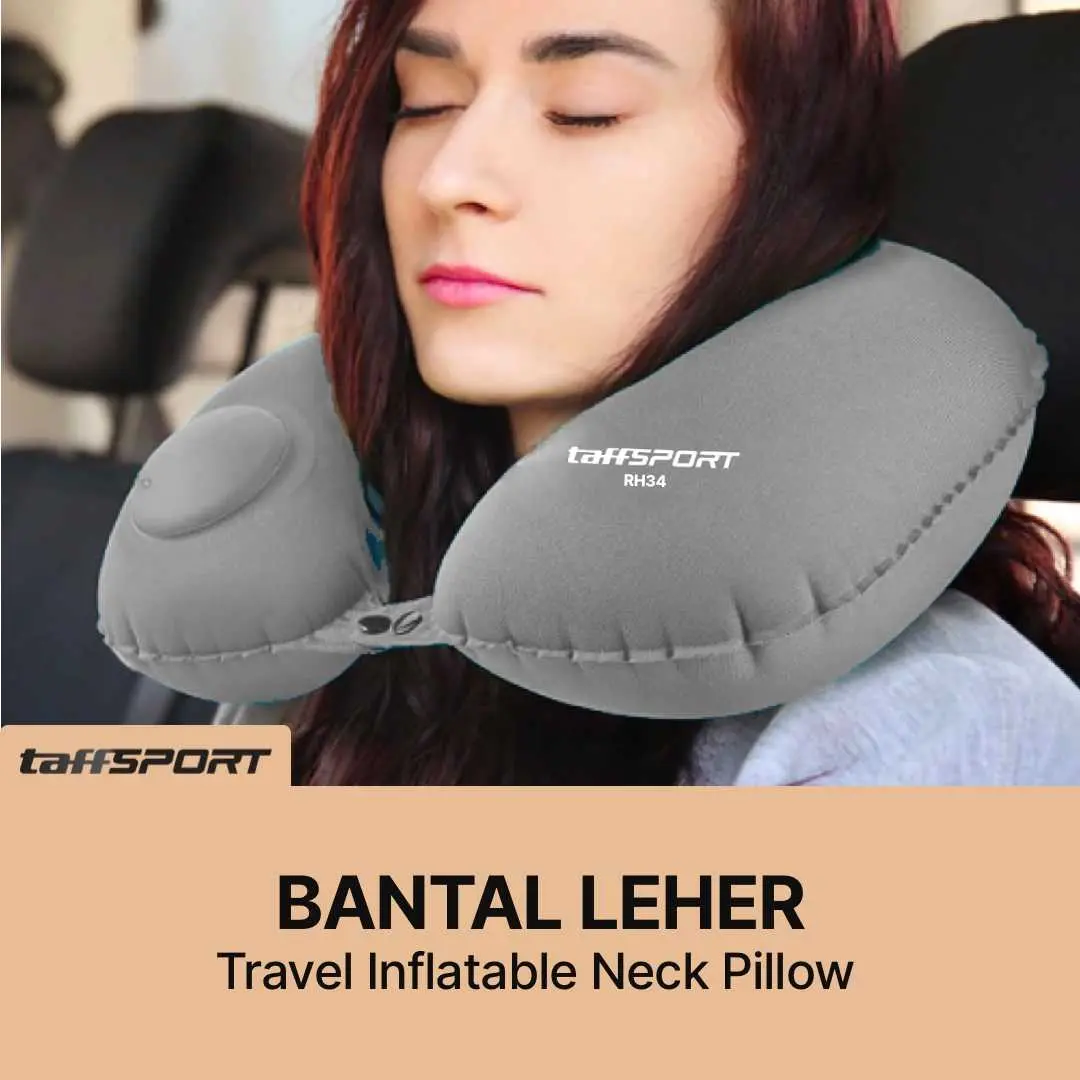 TaffSPORT Bantal Leher Travel Model Pompa Tiup Ergonomis untuk Perjalanan