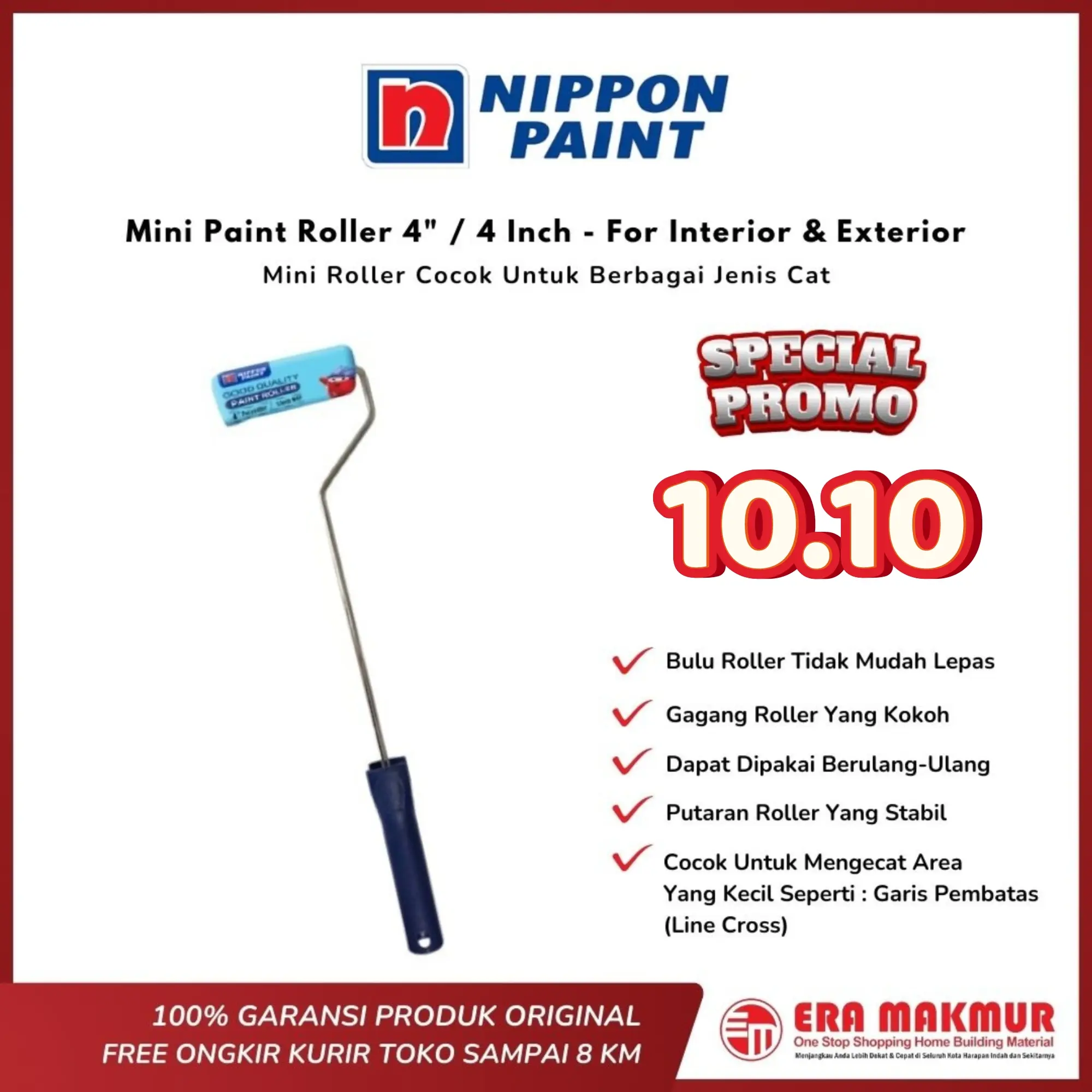 NIPPON PAINT - Mini Paint Roller 4" / 4 Inch - For Interior & Exterior – SET / Refill Roller Cat